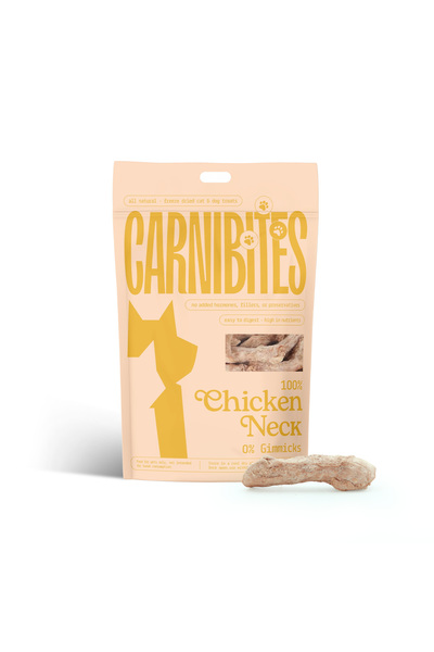 Carnibites Freeze Dried Chicken Neck Treats for Cats and Dogs, All Natural, 100g