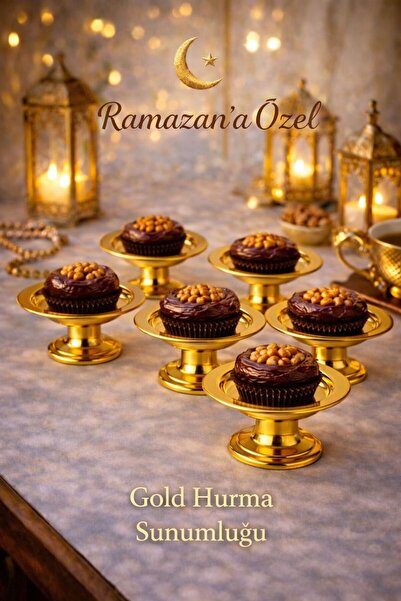 VİGENTİNO 6'lı Ramazan Dekoratif Gold Kaplama Hurmalık Kase 6'lı Kahve Yanı S...