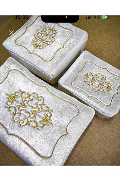 St Morritz Çeyizlik Kapuçino Işlemeli Kadife Nişan Hurcu 3lü Nişan Hurcu, Boh...