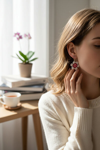 Alyas Aksesuar Handmade White Flower Earrings