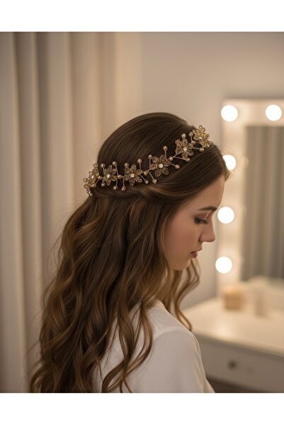 ASİMEL TASARIM Златистожълта сватбена диадема за коса за булки, сватби, церем...