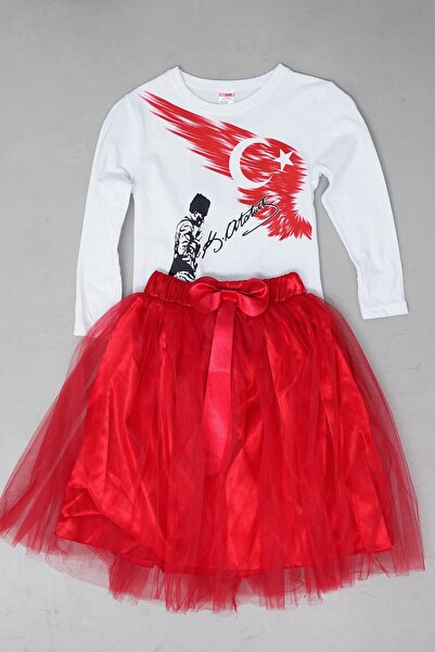 Yare 23 Nisan 29 Ekim Gösteri Kız Çocuk Uzun Kol T-shirt Tütü Etek Takım