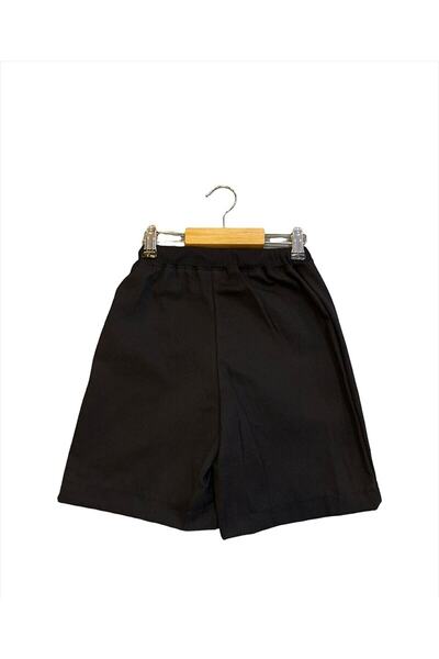 Genel Markalar Kız Çocuk Beli Tam Ribanalı Kanvas Keten Okul Şort Etek