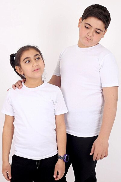 Nacar Unisex Bisiklet Yaka Basic Çocuk T-shirt 5-12 Yaş