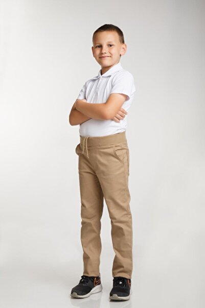 GİYİMİVA Bež lycra platnene školske pantalone sa rebrastim strukom, udobne i ...