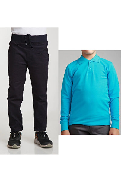 Nacar Unisex dečije školske pantalone sa rebrastim strukom Lan tamnoplave + p...