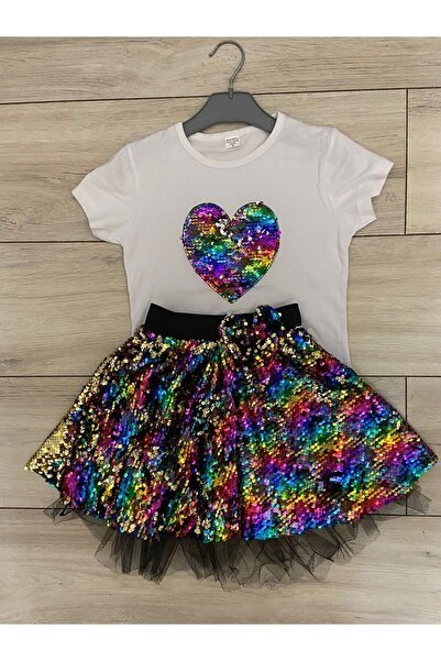 Nacar Kız Çocuk Takım 2'li 23 Nisan Gösteri Kıyafeti Etek Ve T-shırt
