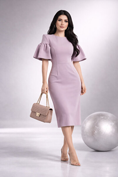 Stylish فستان من ستايلش أنيق ميدي بلون اللاڤندر بقصة تميزت بالنعومة والأناقة .