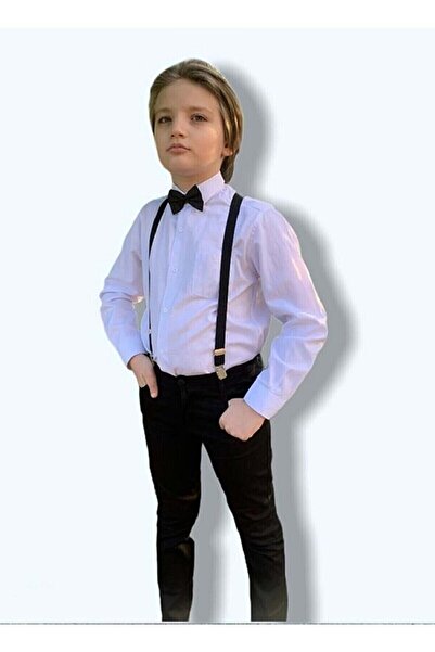 Nacar Erkek Çocuk Uzun Kol Gömlek Keten Pantolon Papyon Askı Takım 23 Nisan 2...