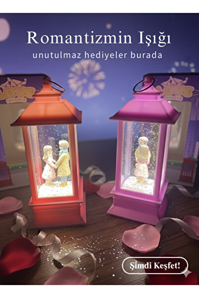 seraptakidunyasi Love Forever Işıklı Kar Küresi Nostaljik Fener Gece Lambası"