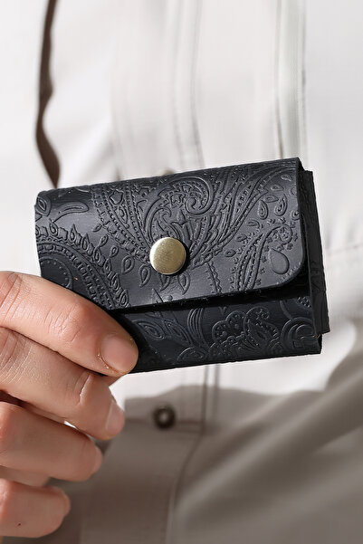 TeriArte حامل بطاقات من الجلد الطبيعي باللون الأسود، حامل بطاقات من الجلد الح...