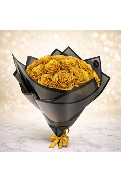 velve Buchet Glitter Roses cu 19 trandafiri de sapun, Auriu