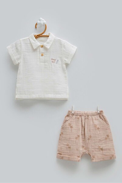 Caramell Free Boy Muslin Top and Bottom Set Brown