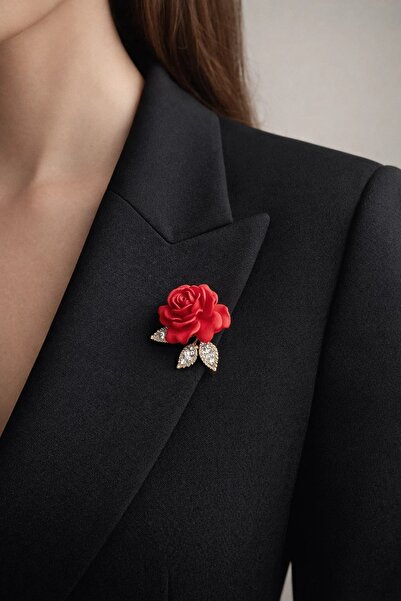 FA LORA TAKI Kırmızı Altın Kaplama Zirkon Taşlı Broş