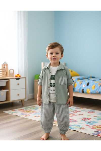 Retro Women Boys Striped Pants Shirt T-Shirt Stylish Suits