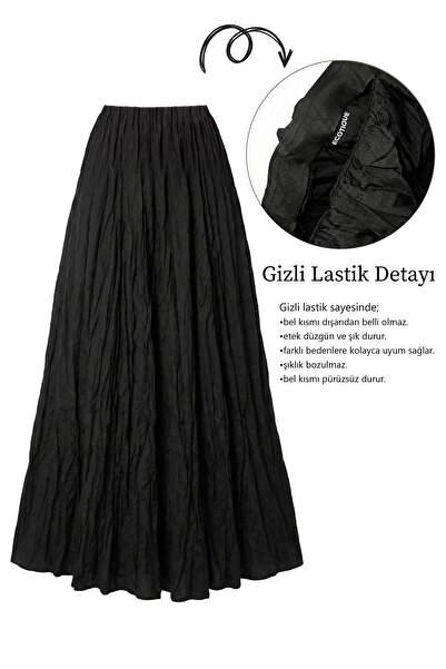 ECOTİQUE Kadın Pileli Paraşüt Crush Kırışık Etek Tesettür Etek