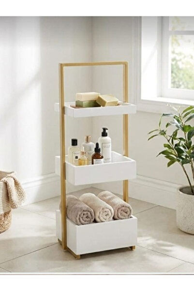 TrentonGCC رف تخزين بثلاثة أرفف بيضاء بإطار خشبي، منظم عصري للاستخدام في الحم...