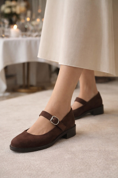 HVZ Exclusive Brown Suede Women's Casual Comfortable Ergonomic Mary Jane Shoes
