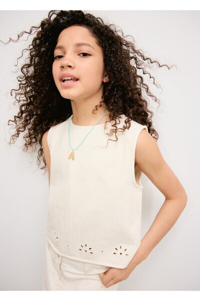 MANGO Kids İşlemeli pamuklu bluz