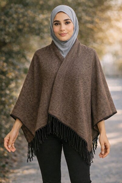 ALDAİR Women's winter double-sided poncho shoulder 140x140