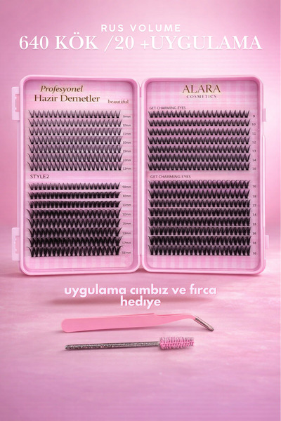 alaraycosmetics 640 Kök Hazır Takma İpek Kirpik Seti 30D 40D 50D + Takma Cımb...