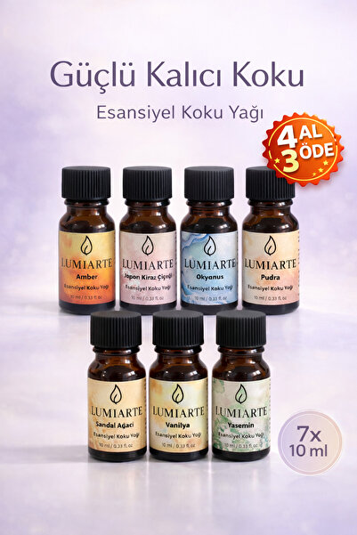 Lumiarte Esansiyel Koku Yağı Seti 7x10 ml | Buhurdanlık + Aroma Difüzör + Nem...