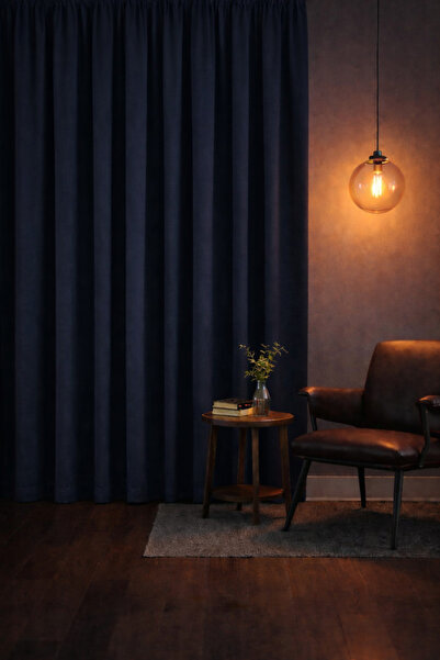 İ.D İpek Dokuma Тъмносиня термозащитна завеса, 100% блокираща светлината (ШИР...