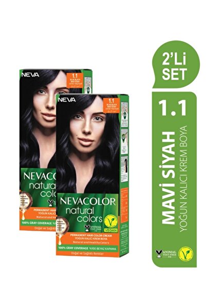 Neva Color Natural Colors 2'Lİ SET 1.1 MAVİ SİYAH Kalıcı Krem Saç Boyası Seti