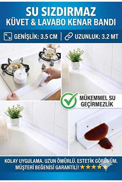 LOVYCO Su Sızdırmaz Geçirmez Bant Lavabo Küvet Kenar Bandı Küvet Duş Bant 3.5...