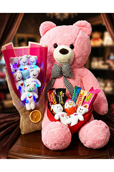 lenostra Sevgiliye Hediye Ayıcık Buketi 80cm Pembe Ayıcık Ve Kalp Kutuda Mini...