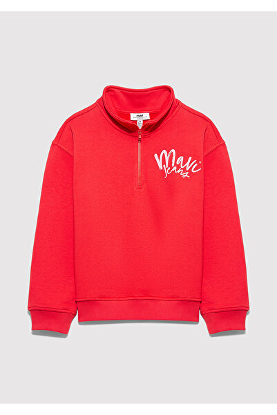 Mavi Red Sweatshirt with Half Zipper 7S10175-70478