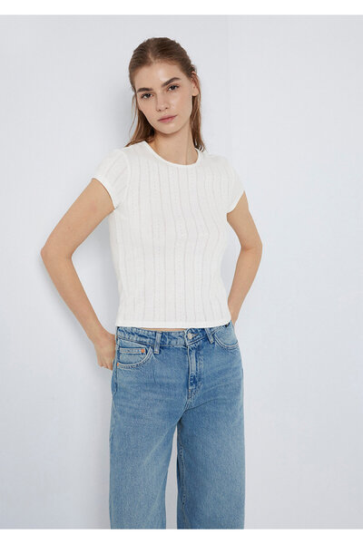 Mavi Ekru Basic Tişört Fitted / Vücuda Oturan Kesim 1613808-70057