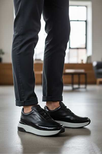 MARCOMEN حذاء كاجوال رجالي من الجلد الطبيعي - أسود يومي - نعل عالي - MRC25YA-...