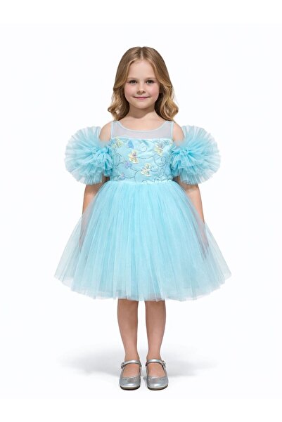 Ceylin Fashion Kız Çocuk Ponpon Kollu Askılı Kabarık Tütü Etekli Abiye Elbise...