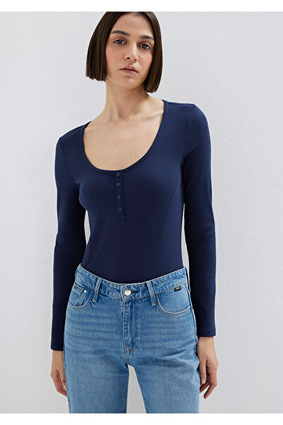 Mavi Long Sleeve Navy Blue T-Shirt Fitted / Bodycon Cut 1613843-70497