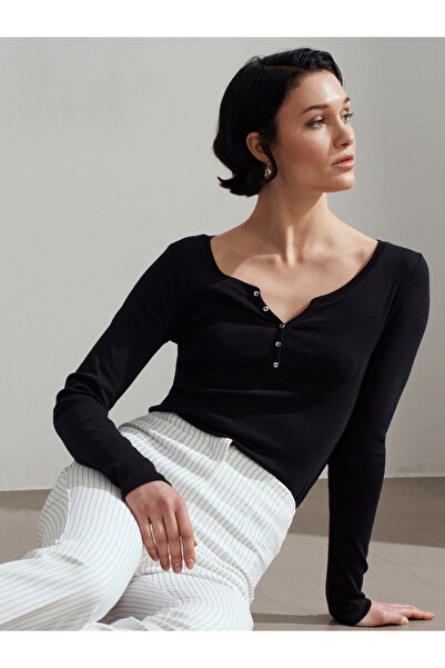 Dilvin 32699 100% bumbac, detaliu cu nasturi, negru