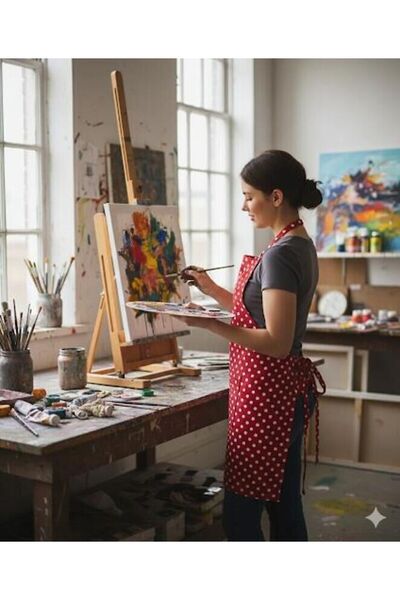 Home Red Polka Dot - Pocketed Kitchen Chef Apron 55Cmx70Cm