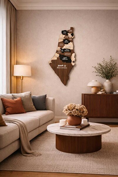 LAZORİAE Katmanlı ahşap duvar tablosu — Filistin haritası, ışıklı 80x27