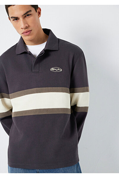 Mavi Swea gri cu jumătate de nasturi tricou Loose Fit / Loose Confortabil cro...