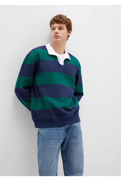 Mavi Blok Renkli Bisiklet Yaka Sweatshirt 0S10491-70497