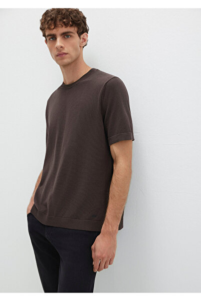 Mavi Kurzärmliges braunes Strick-T-Shirt mit normaler Passform / normaler Sch...