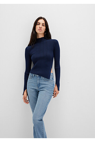 Mavi Marineblauer Pullover mit Schlitzdetail, tailliert / eng anliegend gesch...