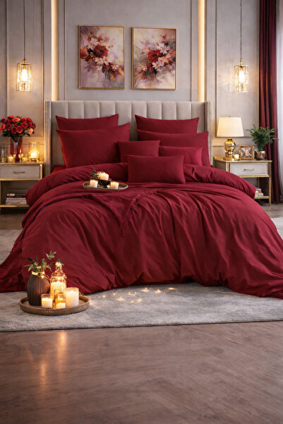 vionetta Ranforce 100% Cotton Solid Color Claret Red Single Duvet Cover Set w...