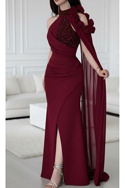 alqarat فستان أنيق مزين بفتحة رقبة على شكل هالتر