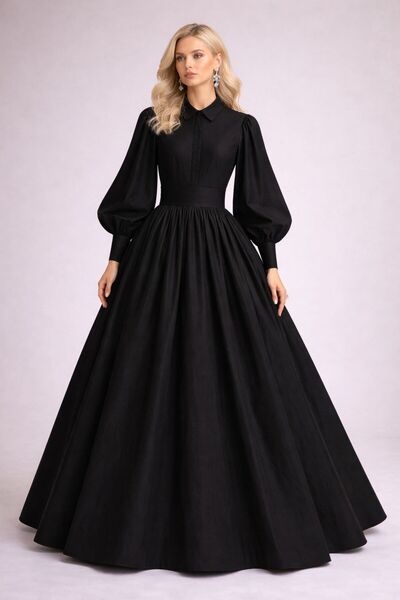 ALYEL NAKER Balon Kol Detaylı Maxi Şık Tafta Davet Elbisesi