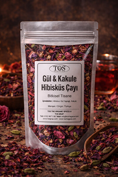 TOS The Organic Spices 100 جرام شاي الكركديه الوردي والهيل - روز كارداموم الك...