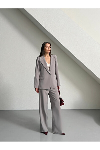 mydukkan.co Set jachetă-pantaloni cu un singur nasture - Gri