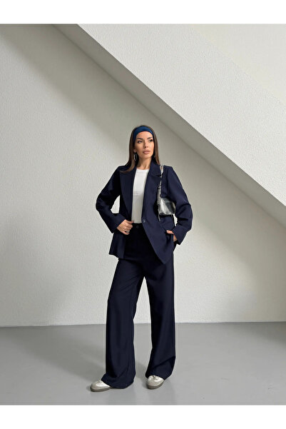mydukkan.co Single Button Jacket-Pants Set - Navy Blue