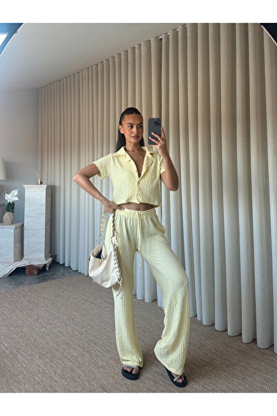 mydukkan.co Short Sleeve Shirt Pants Seersucker Set - Yellow