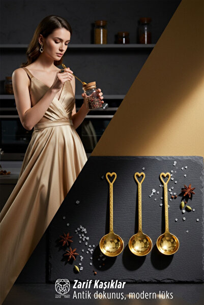HomeCare Vintage El Yapımı Gold 3 Lü Şeker Ve Ölçü Kaşığı Seti 715870